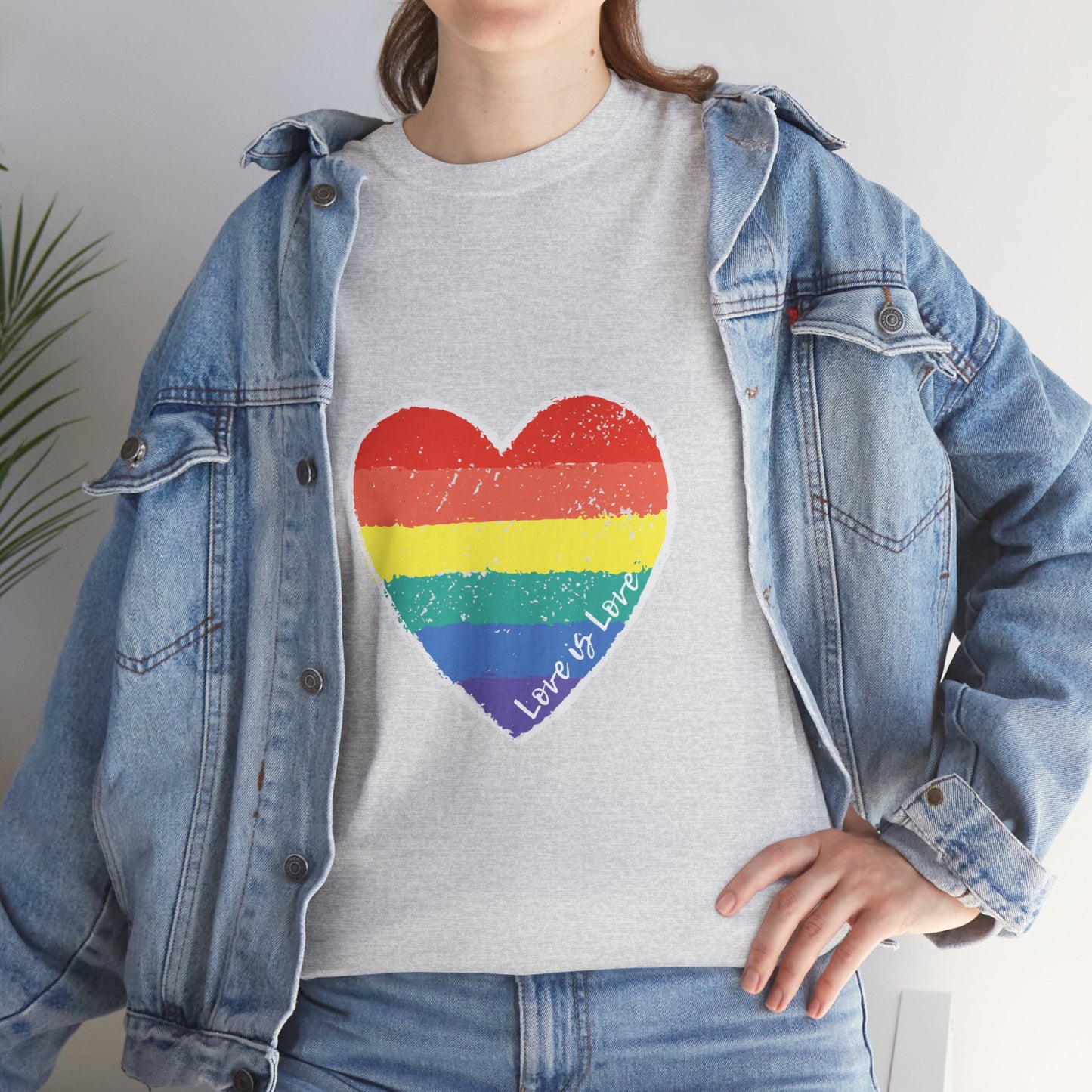 Unisex Heavy Cotton Tee - Love Is Love Rainbow Heart