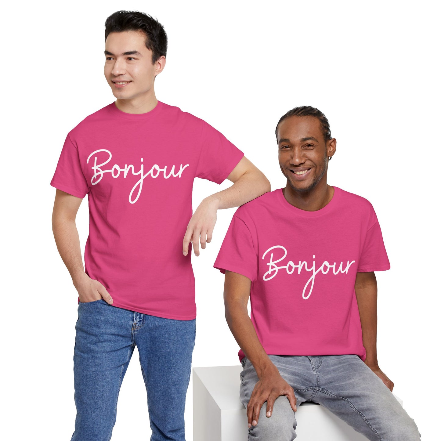 "Bonjour" & "Au Revoir" (French Greetings) Unisex Heavy Cotton Tee