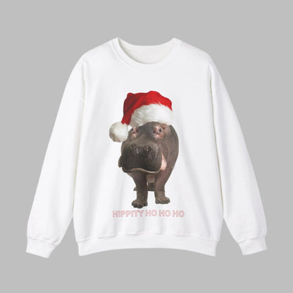 vibrant hippo themed christmas jumper for animal lovers and wildlife lovers. Hippity-ho ho ho