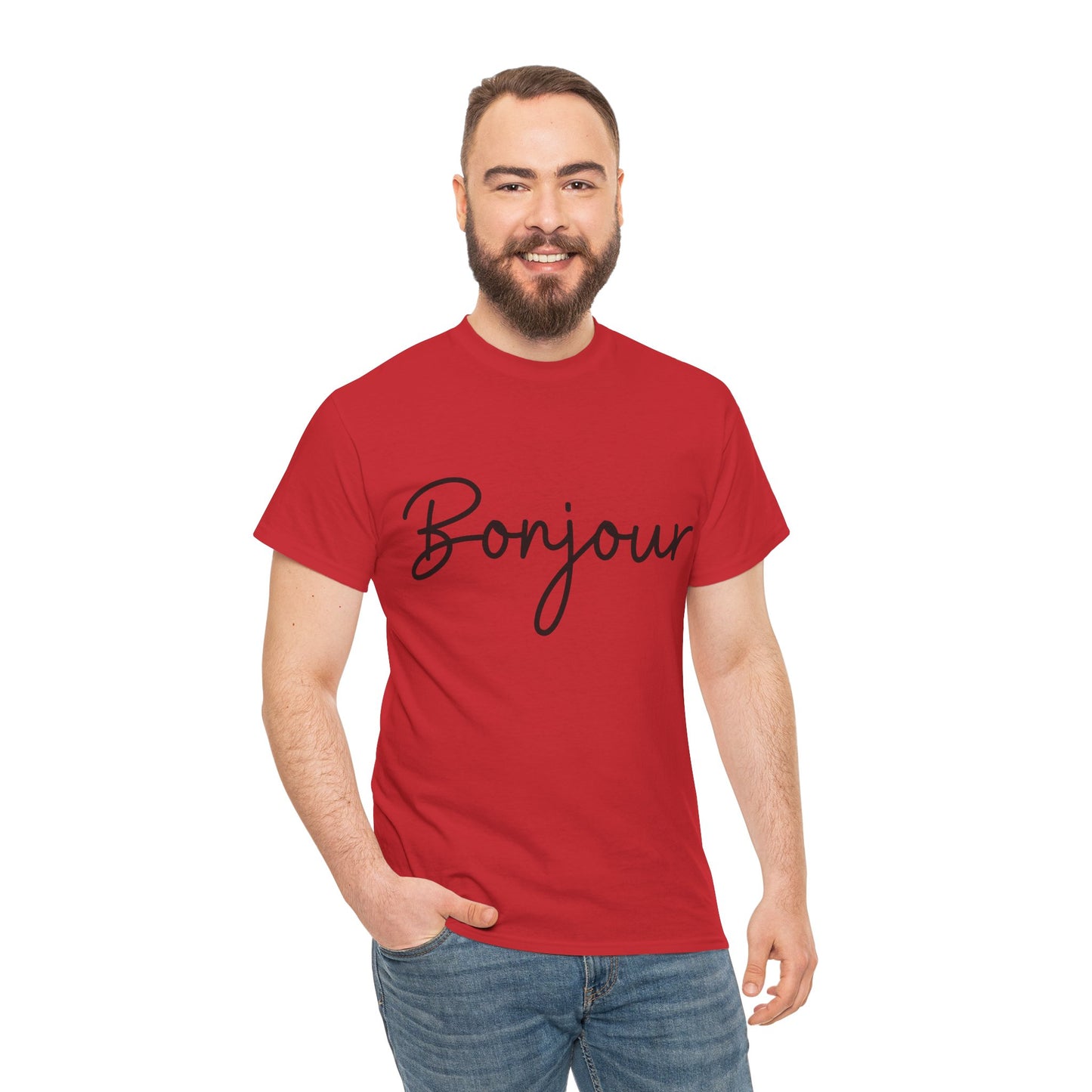 "Bonjour" (French Greeting) Unisex Heavy Cotton Tee