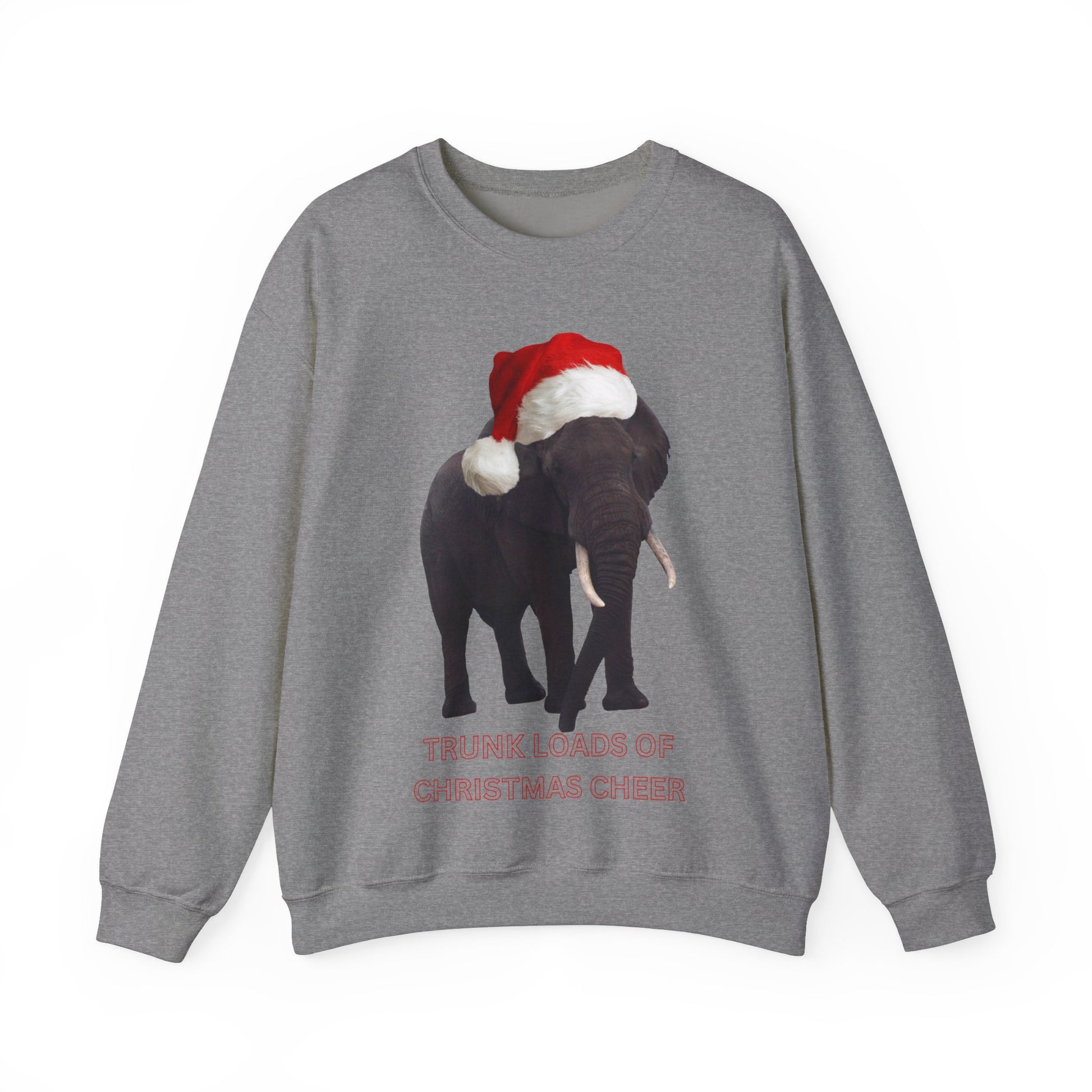 vibrant Elephant themed christmas jumper for animal lovers and wildlife lovers. trunk loads of Christmas Cheer