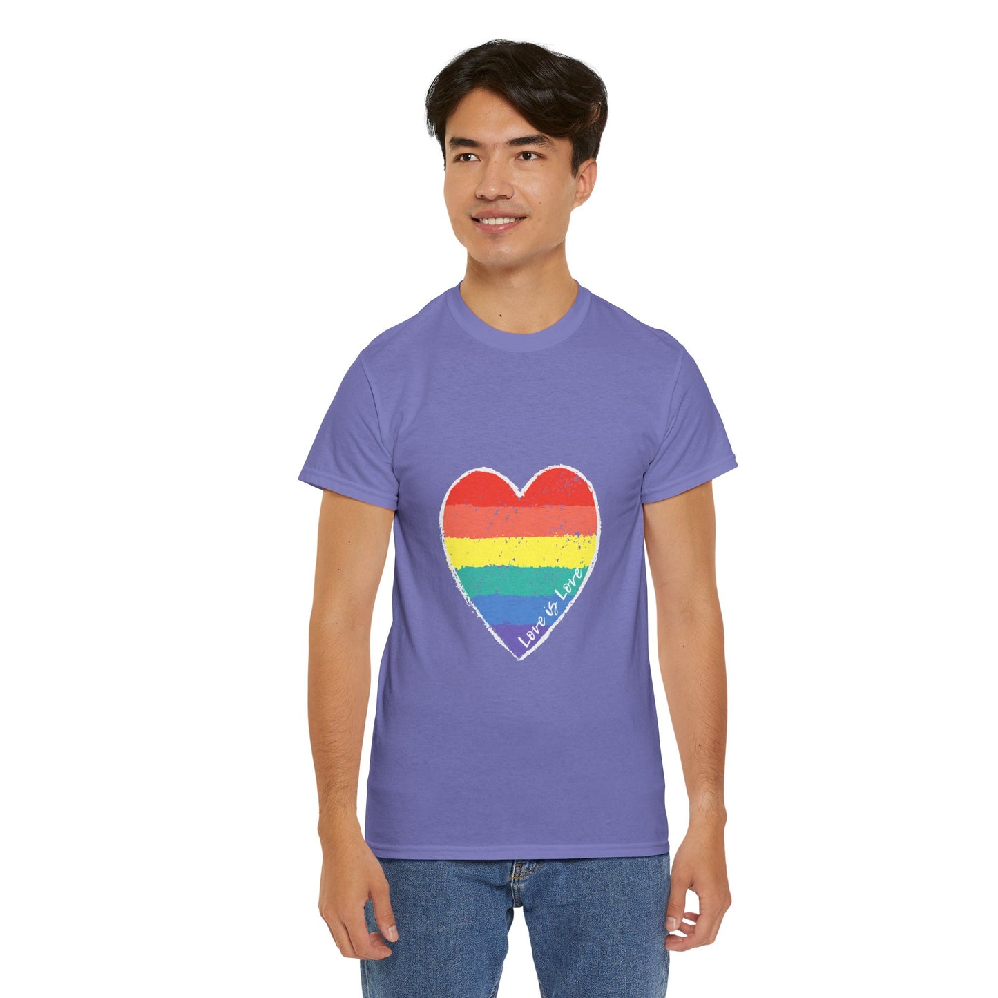 Unisex Heavy Cotton Tee - Love Is Love Rainbow Heart