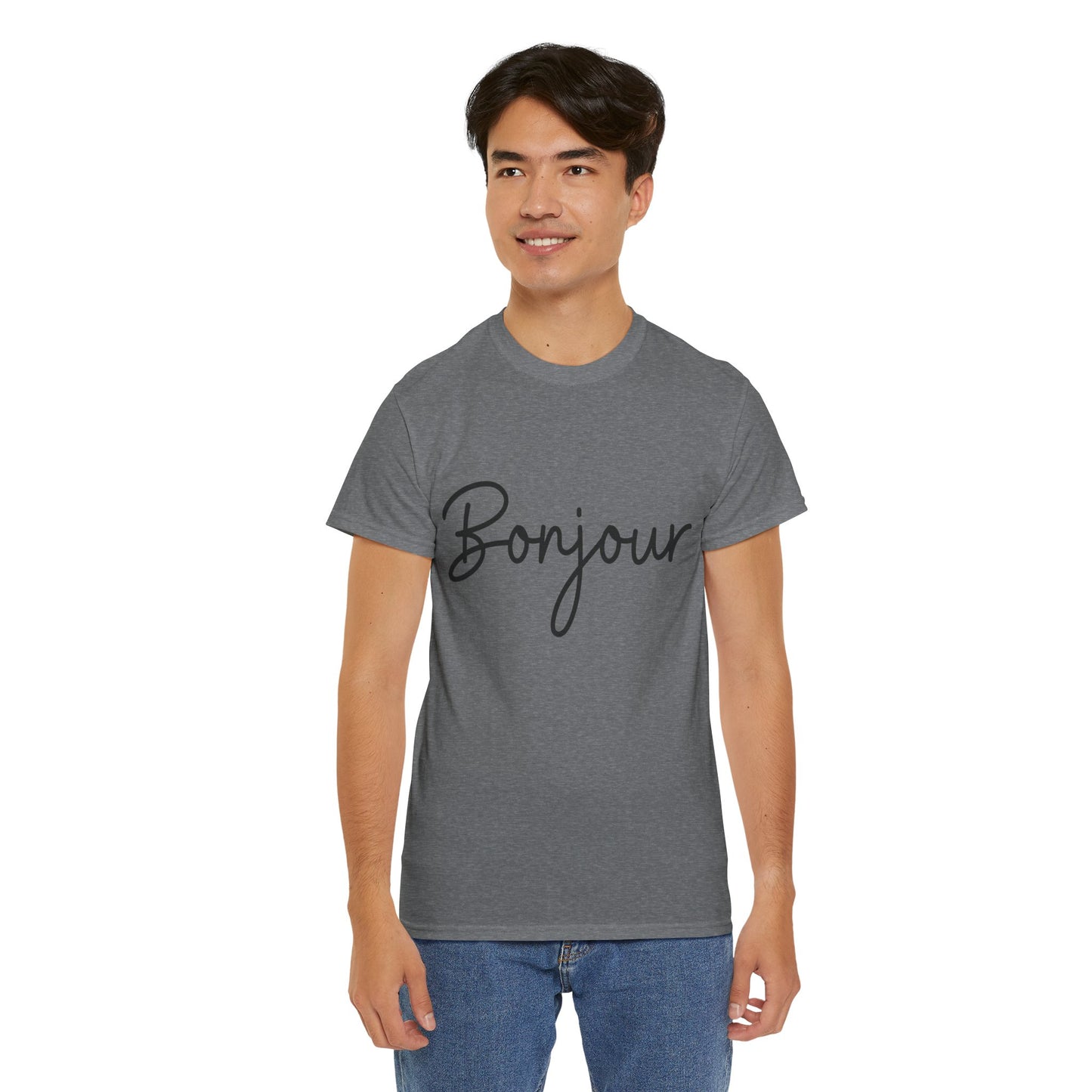 "Bonjour" (French Greeting) Unisex Heavy Cotton Tee