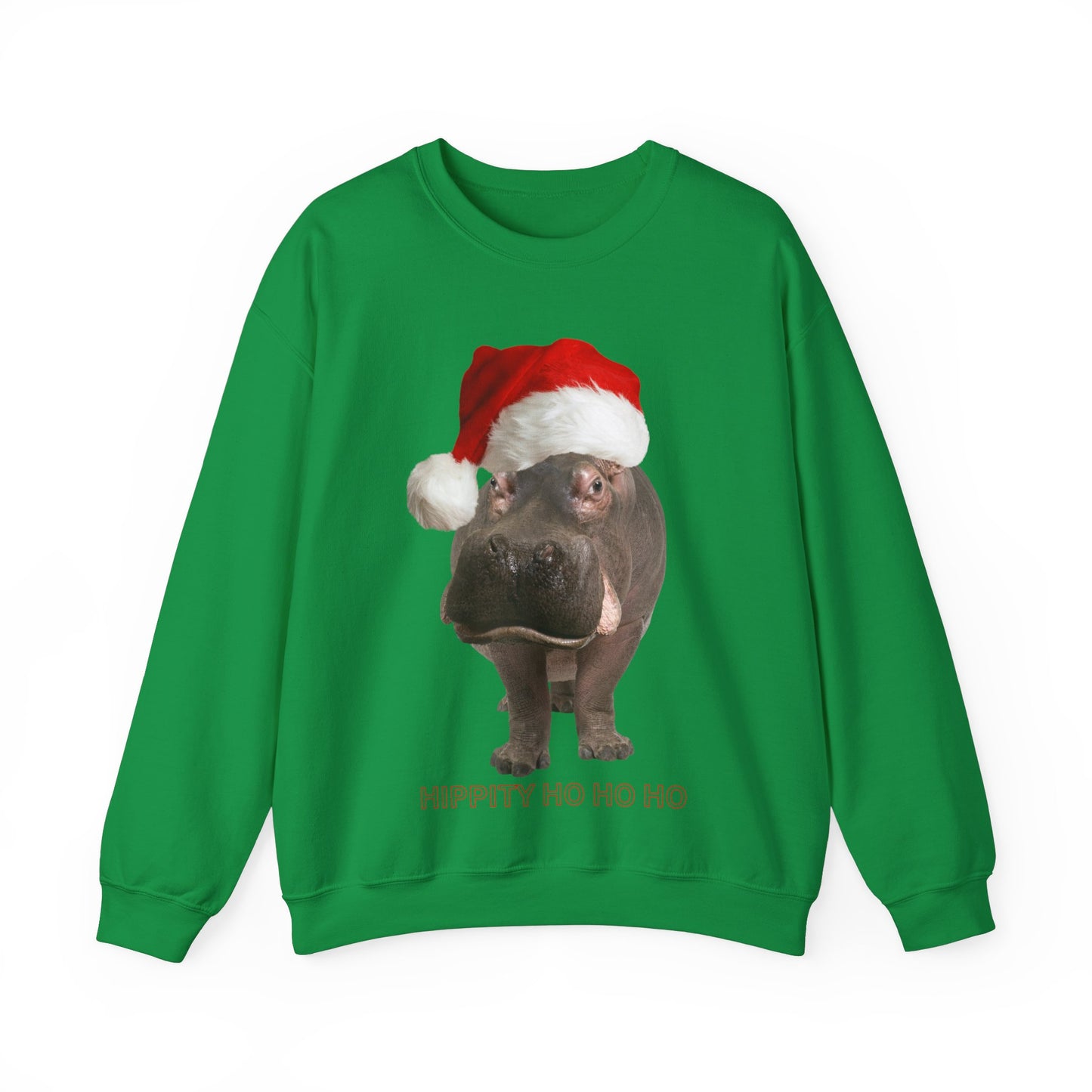 vibrant hippo themed christmas jumper for animal lovers and wildlife lovers. Hippity-ho ho ho