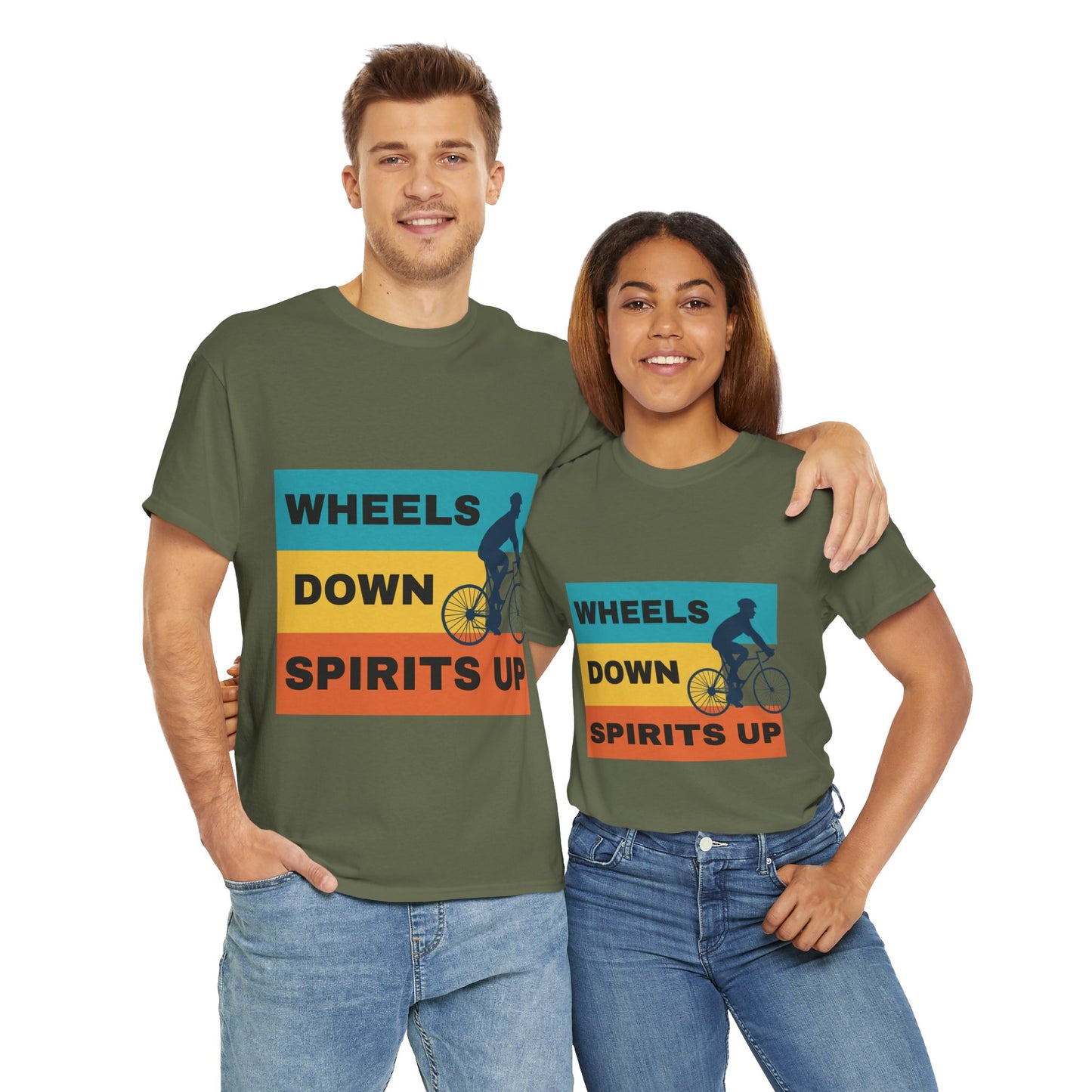 Unisex Heavy Cotton Tee - Wheels Down, Spirits Up