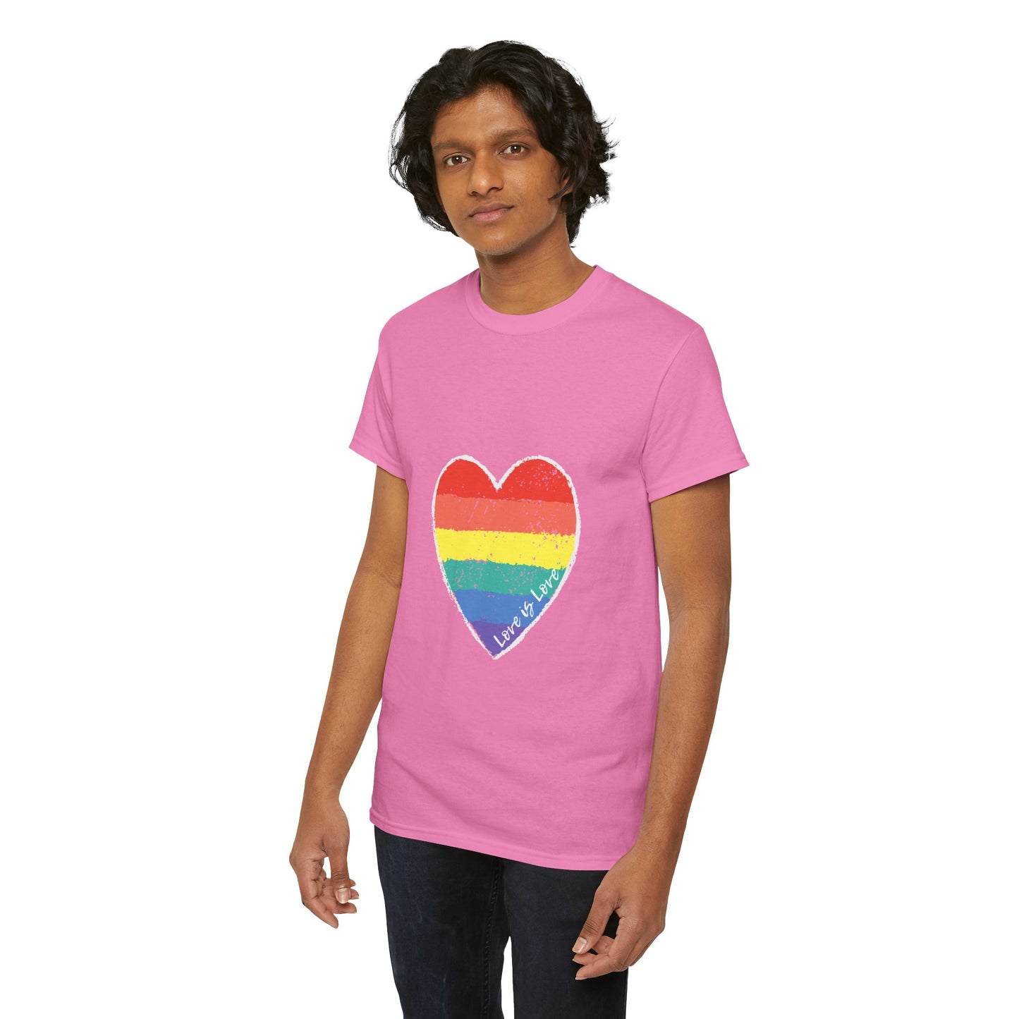 Unisex Heavy Cotton Tee - Love Is Love Rainbow Heart