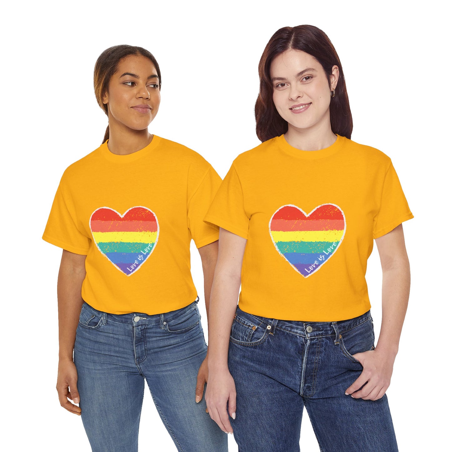 Unisex Heavy Cotton Tee - Love Is Love Rainbow Heart