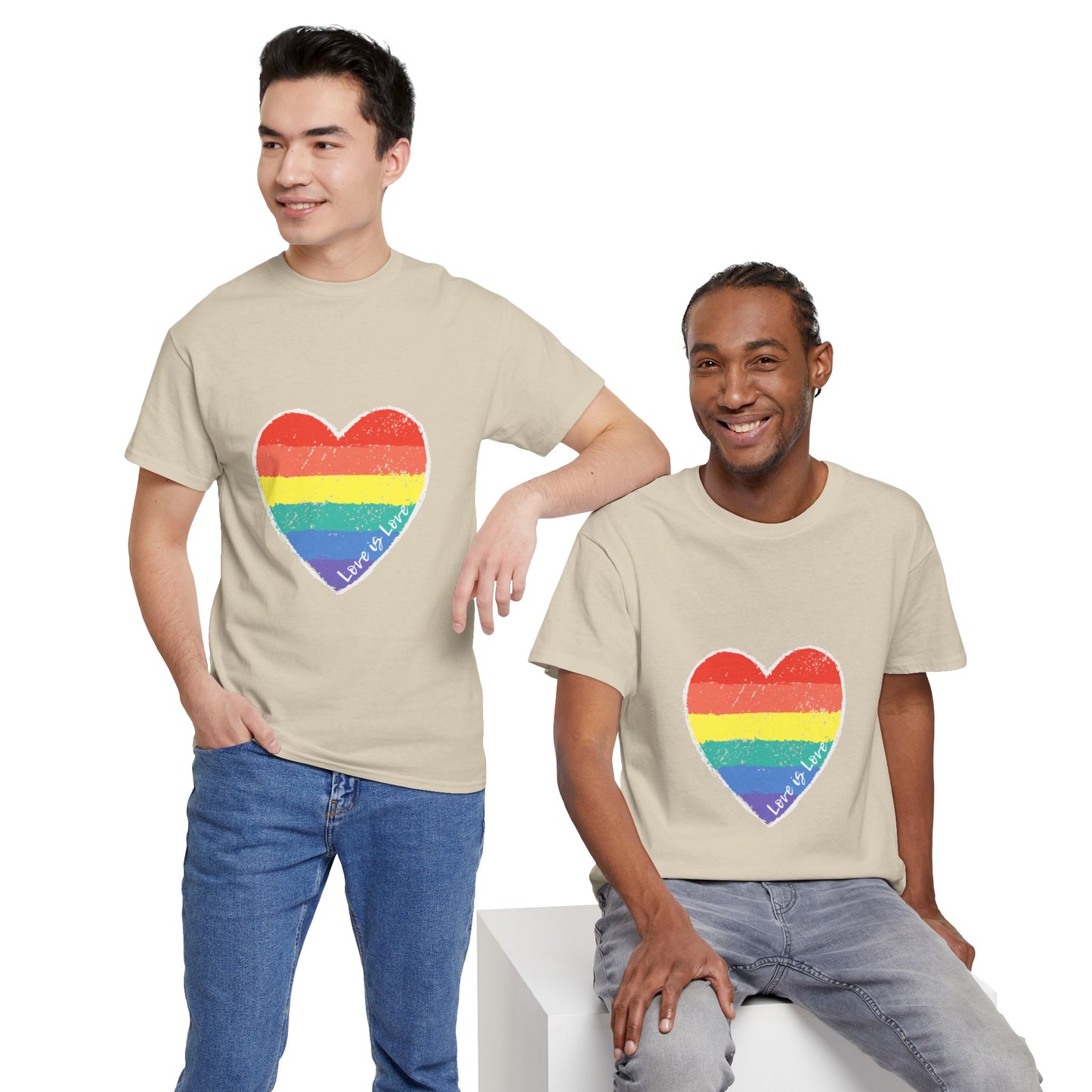 Unisex Heavy Cotton Tee - Love Is Love Rainbow Heart