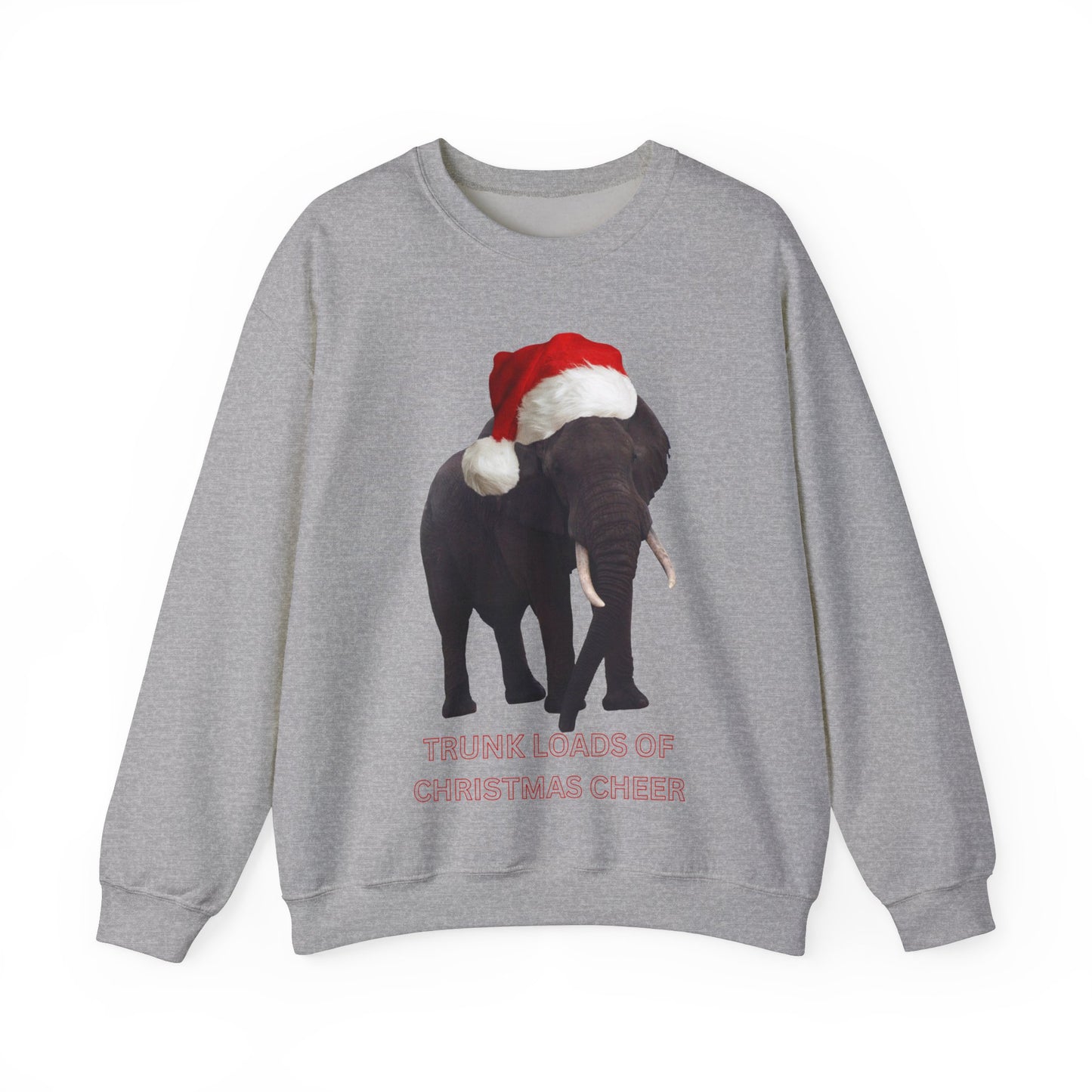 vibrant Elephant themed christmas jumper for animal lovers and wildlife lovers. trunk loads of Christmas Cheer