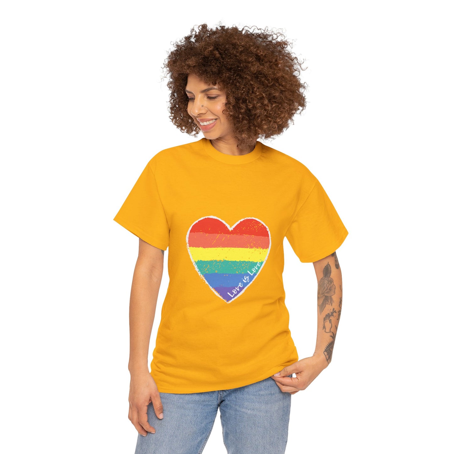 Unisex Heavy Cotton Tee - Love Is Love Rainbow Heart