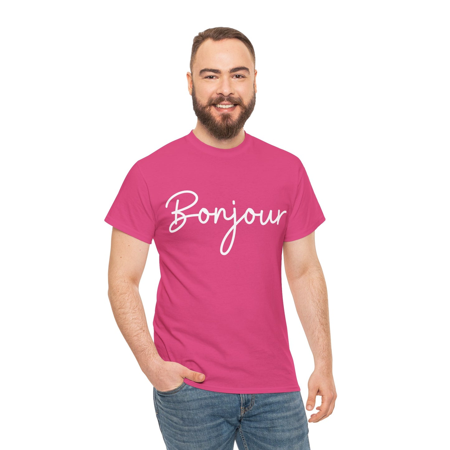 "Bonjour" & "Au Revoir" (French Greetings) Unisex Heavy Cotton Tee