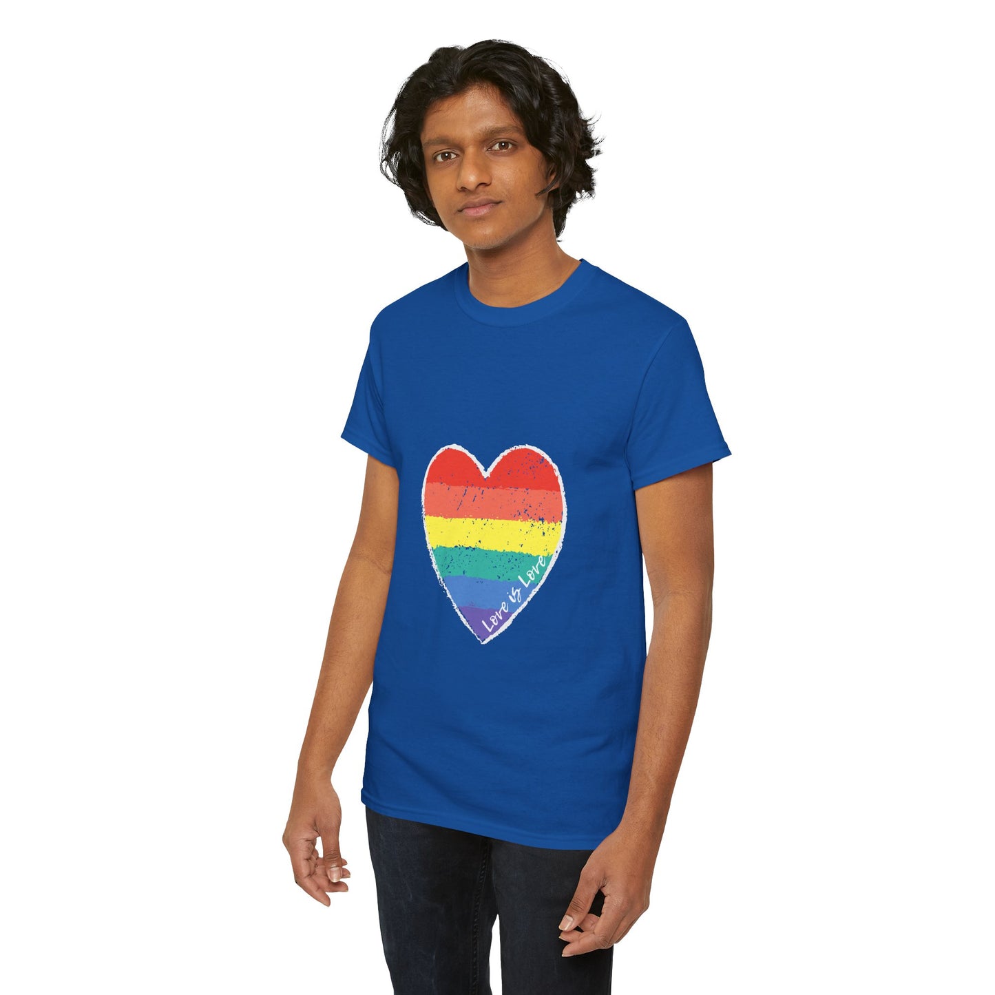 Unisex Heavy Cotton Tee - Love Is Love Rainbow Heart