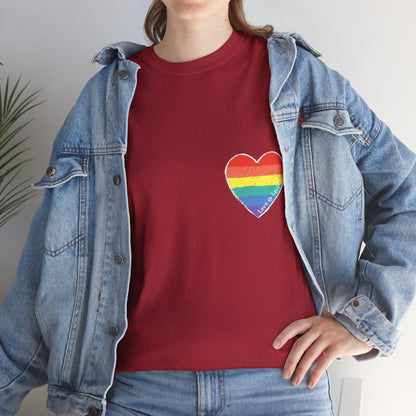 Unisex Heavy Cotton Tee - Love Is Love Rainbow Heart Mini