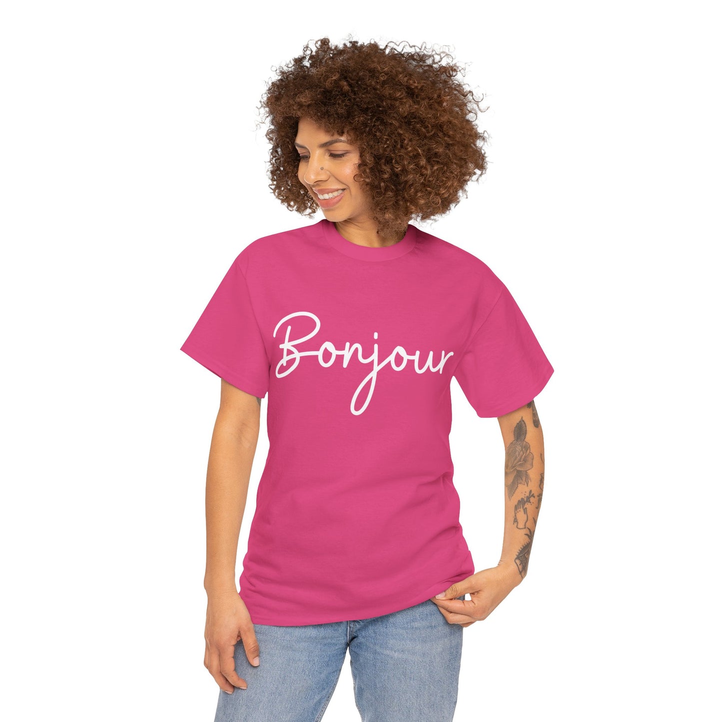 "Bonjour" & "Au Revoir" (French Greetings) Unisex Heavy Cotton Tee