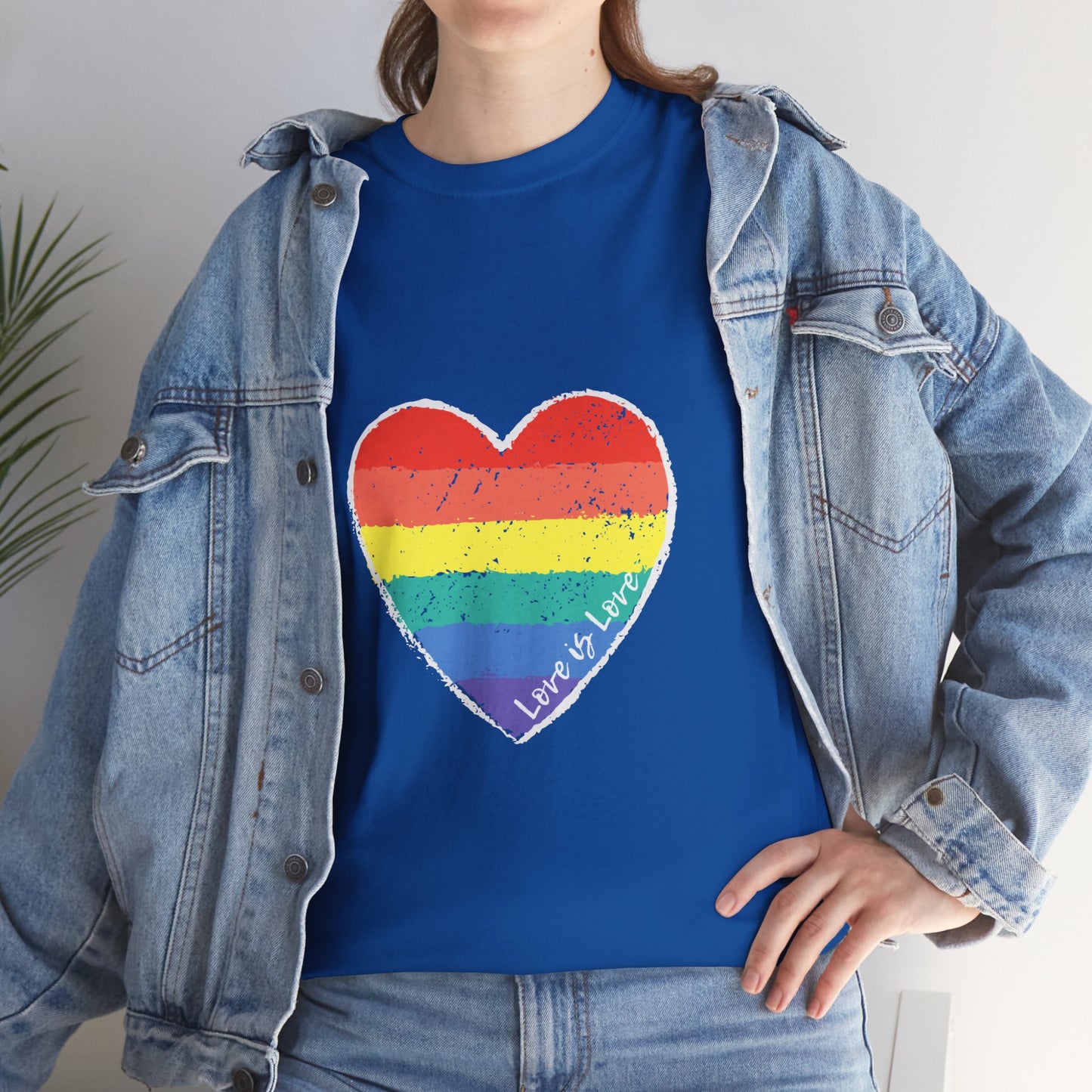 Unisex Heavy Cotton Tee - Love Is Love Rainbow Heart