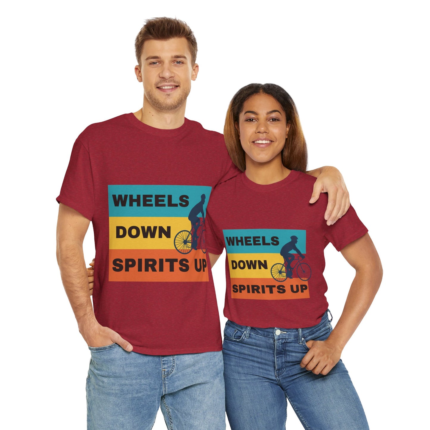 Unisex Heavy Cotton Tee - Wheels Down, Spirits Up