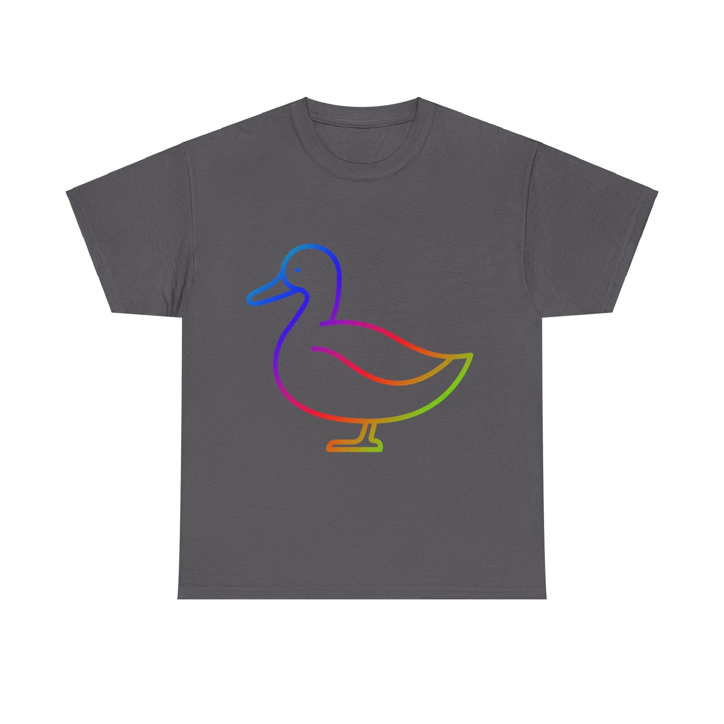 vibrant animal lover t-shirt with colourful rainbow duck outline. Great for as a gift. Great for wildlife adventures.