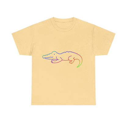 vibrant animal lover t-shirt with colourful rainbow crocodile outline. Great for as a gift. Great for wildlife adventures.