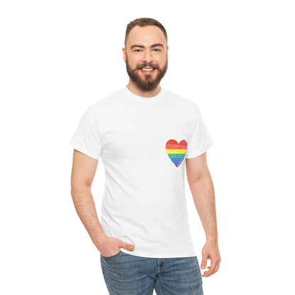 Unisex Heavy Cotton Tee - Love Is Love Rainbow Heart Mini