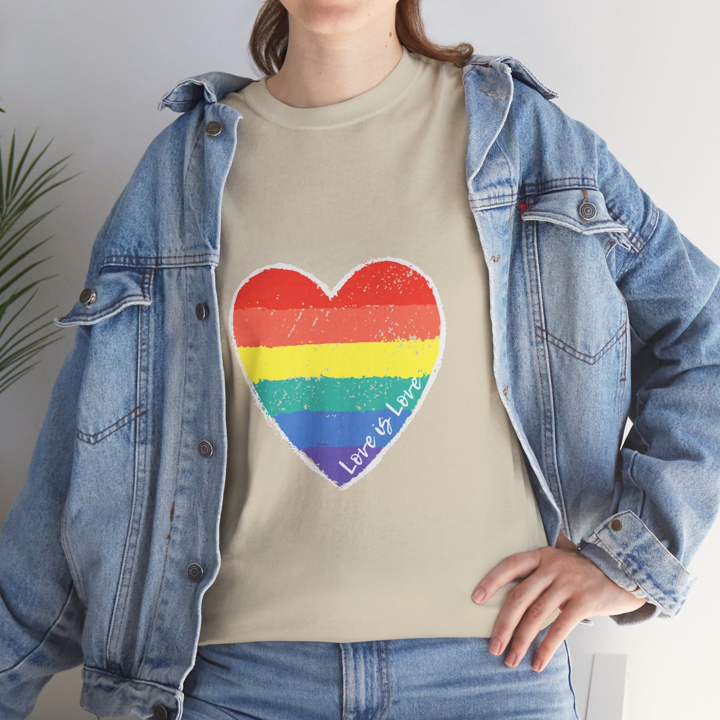 Unisex Heavy Cotton Tee - Love Is Love Rainbow Heart