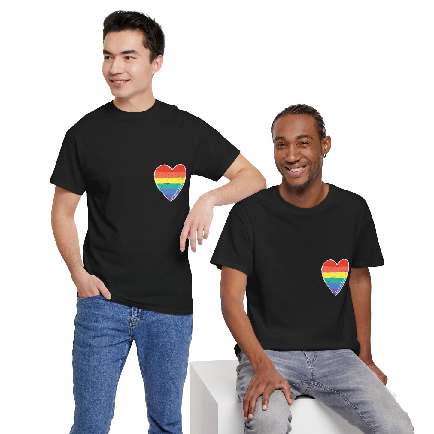 Unisex Heavy Cotton Tee - Love Is Love Rainbow Heart Mini