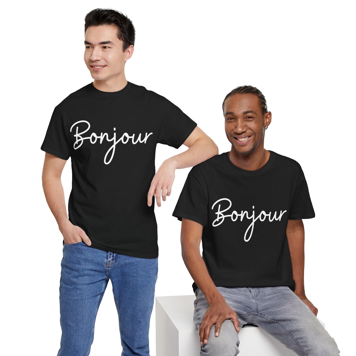 "Bonjour" & "Au Revoir" (French Greetings) Unisex Heavy Cotton Tee