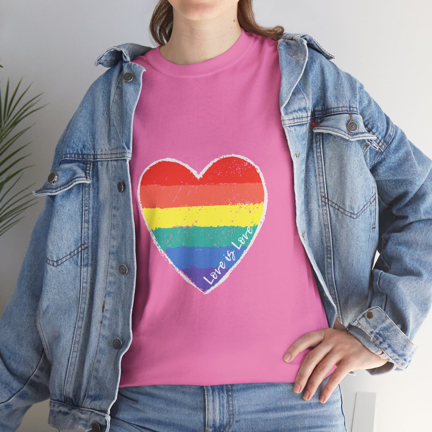 Unisex Heavy Cotton Tee - Love Is Love Rainbow Heart