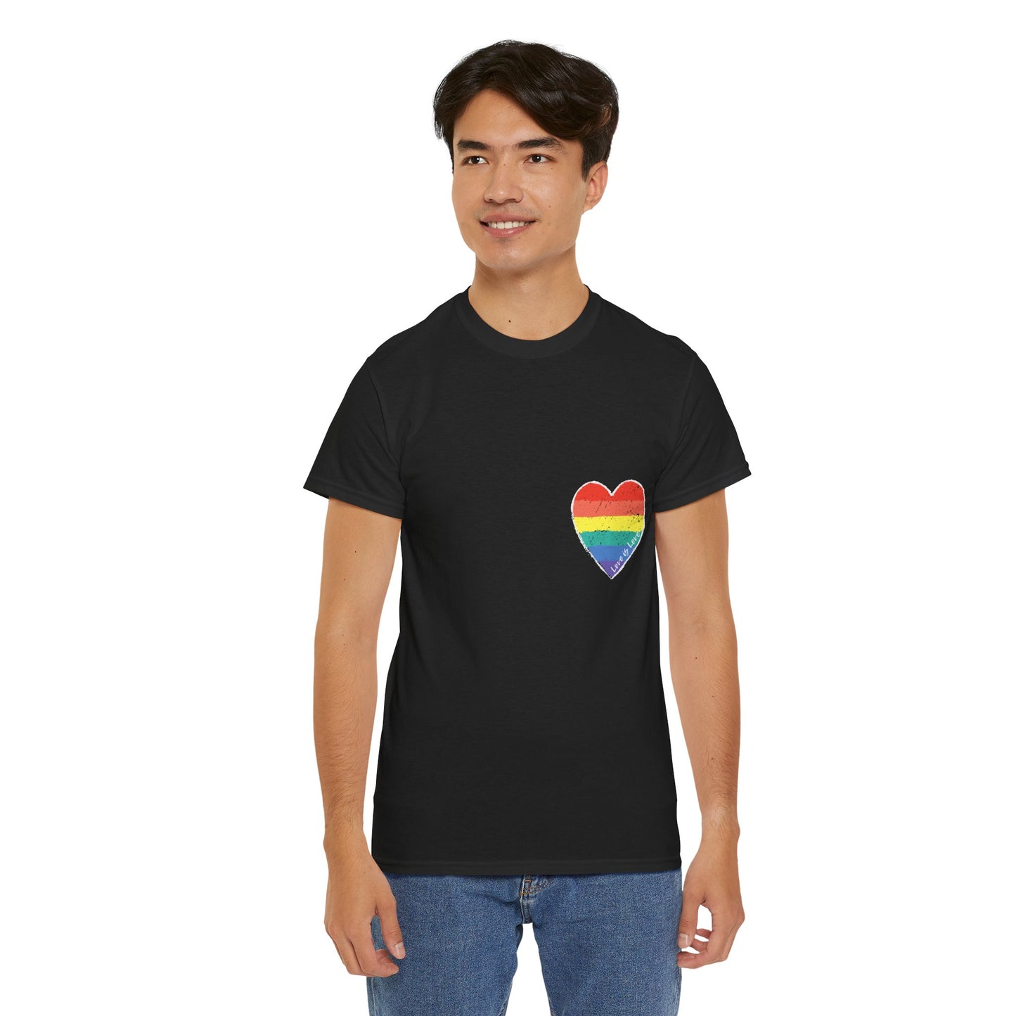 Unisex Heavy Cotton Tee - Love Is Love Rainbow Heart Mini