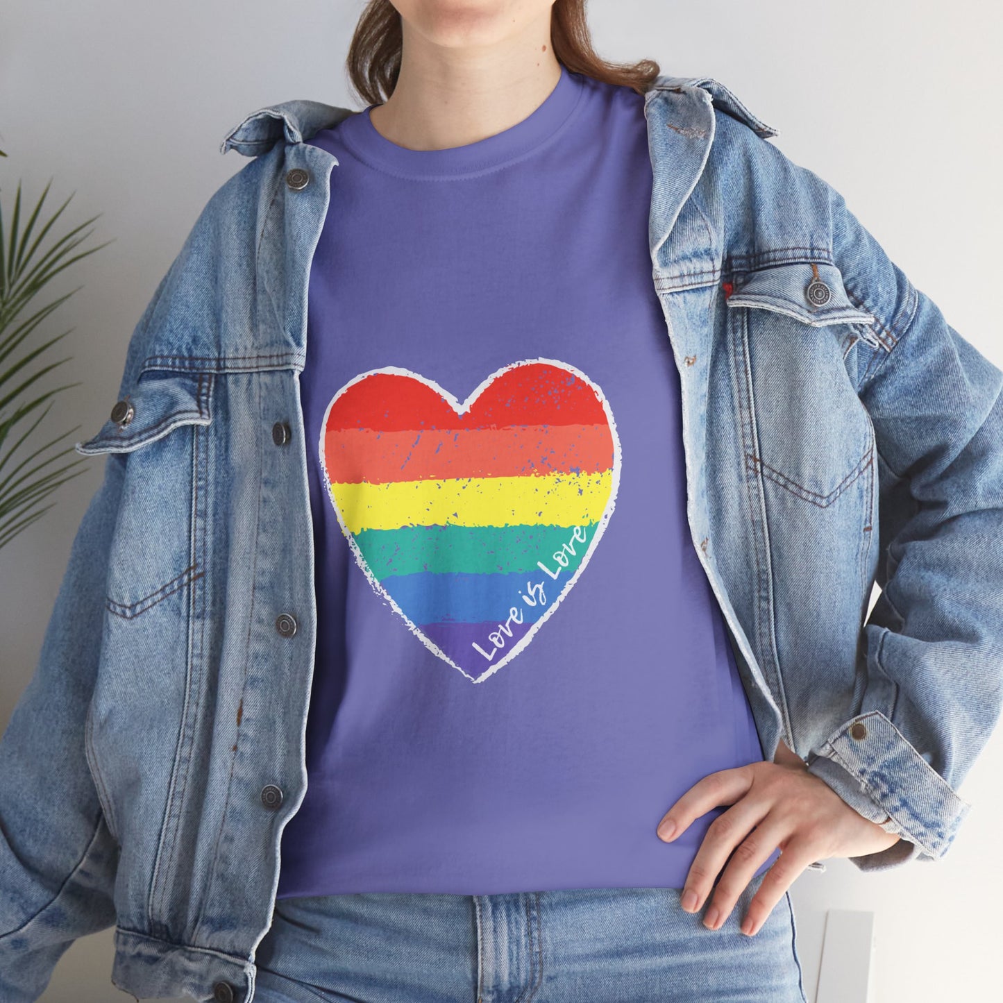 Unisex Heavy Cotton Tee - Love Is Love Rainbow Heart