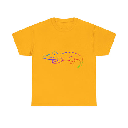 vibrant animal lover t-shirt with colourful rainbow crocodile outline. Great for as a gift. Great for wildlife adventures.