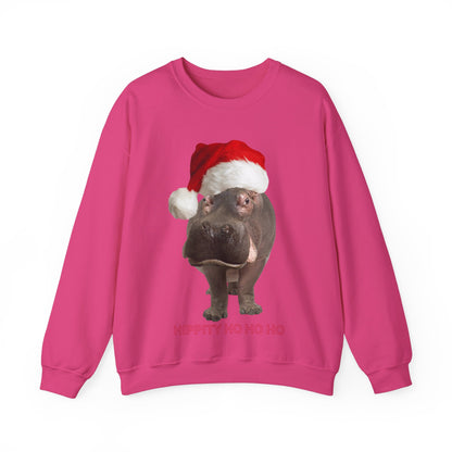 vibrant hippo themed christmas jumper for animal lovers and wildlife lovers. Hippity-ho ho ho