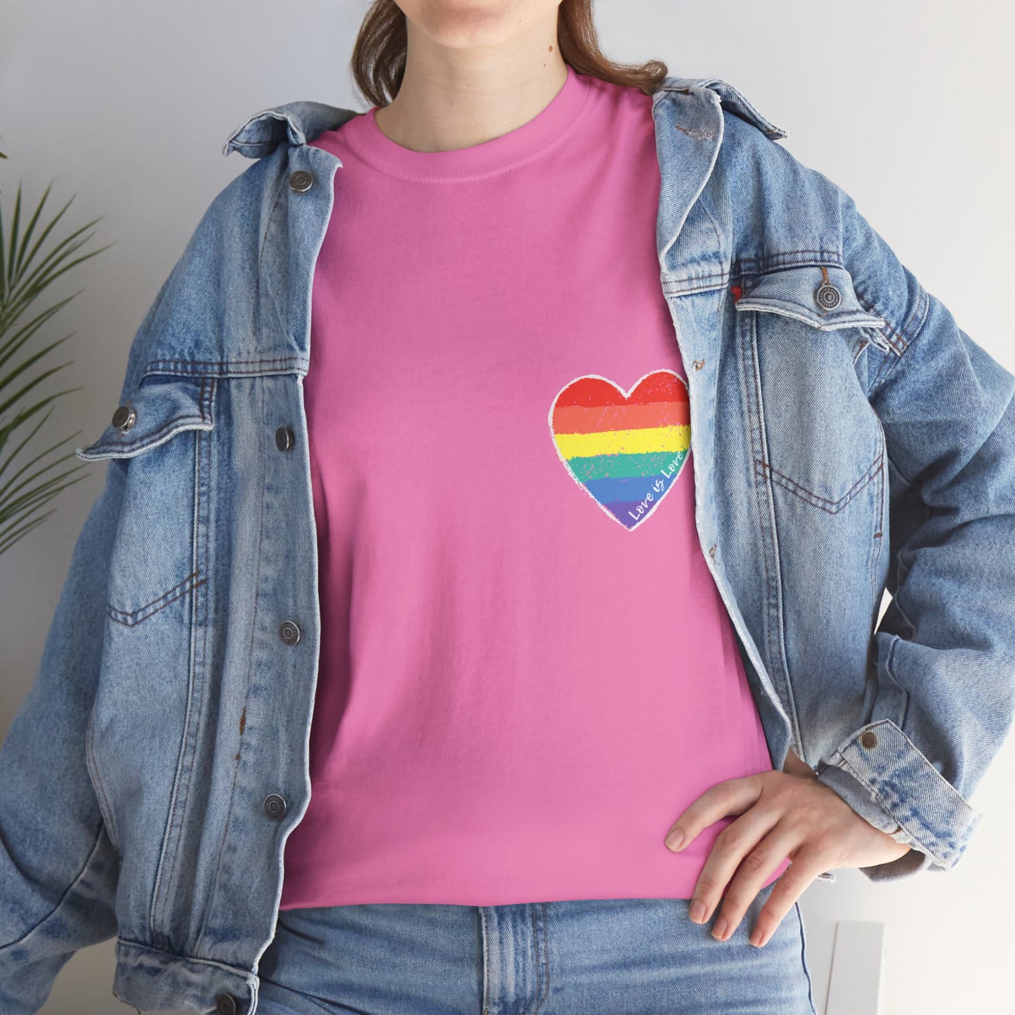 Unisex Heavy Cotton Tee - Love Is Love Rainbow Heart Mini