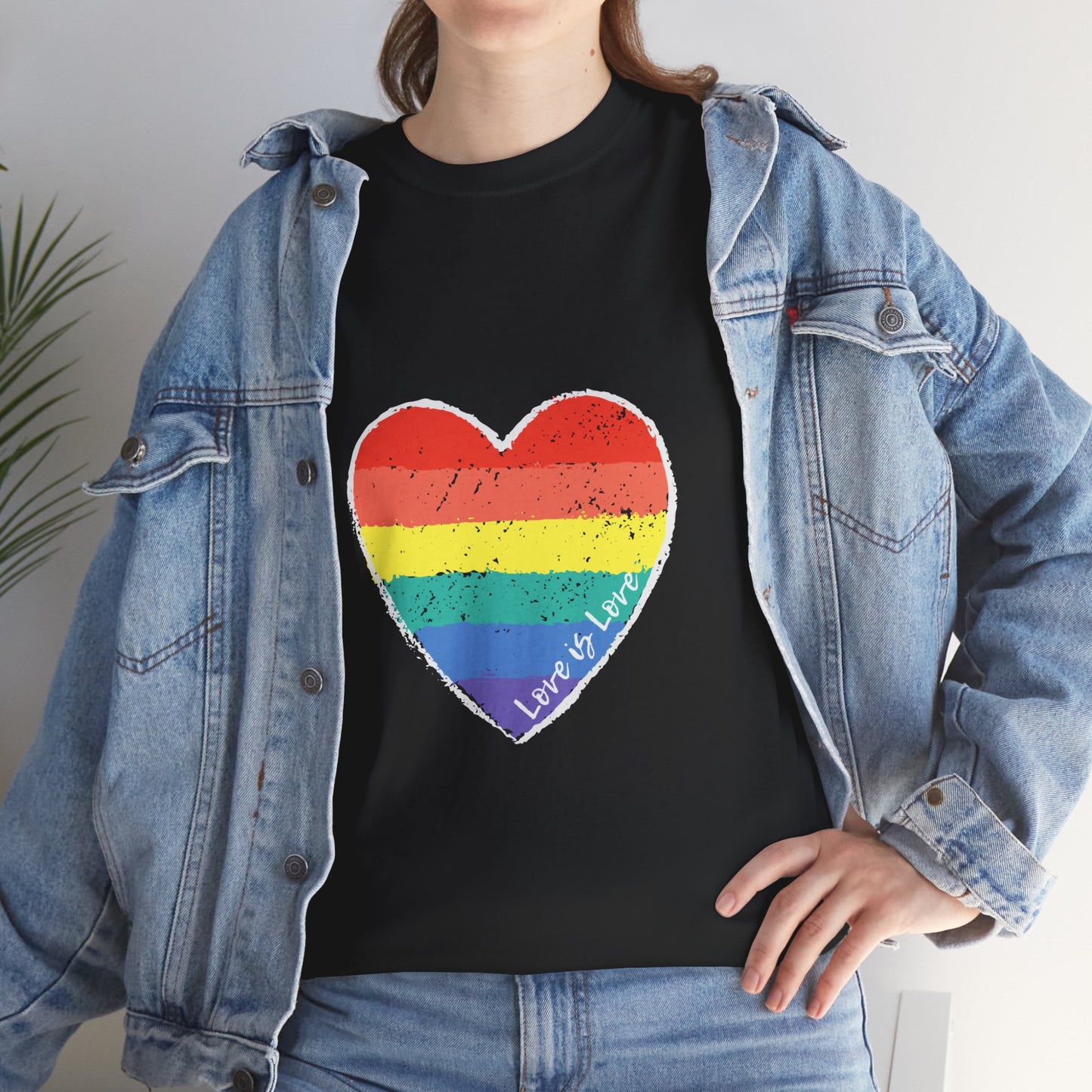 Unisex Heavy Cotton Tee - Love Is Love Rainbow Heart