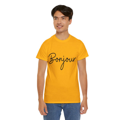 "Bonjour" (French Greeting) Unisex Heavy Cotton Tee