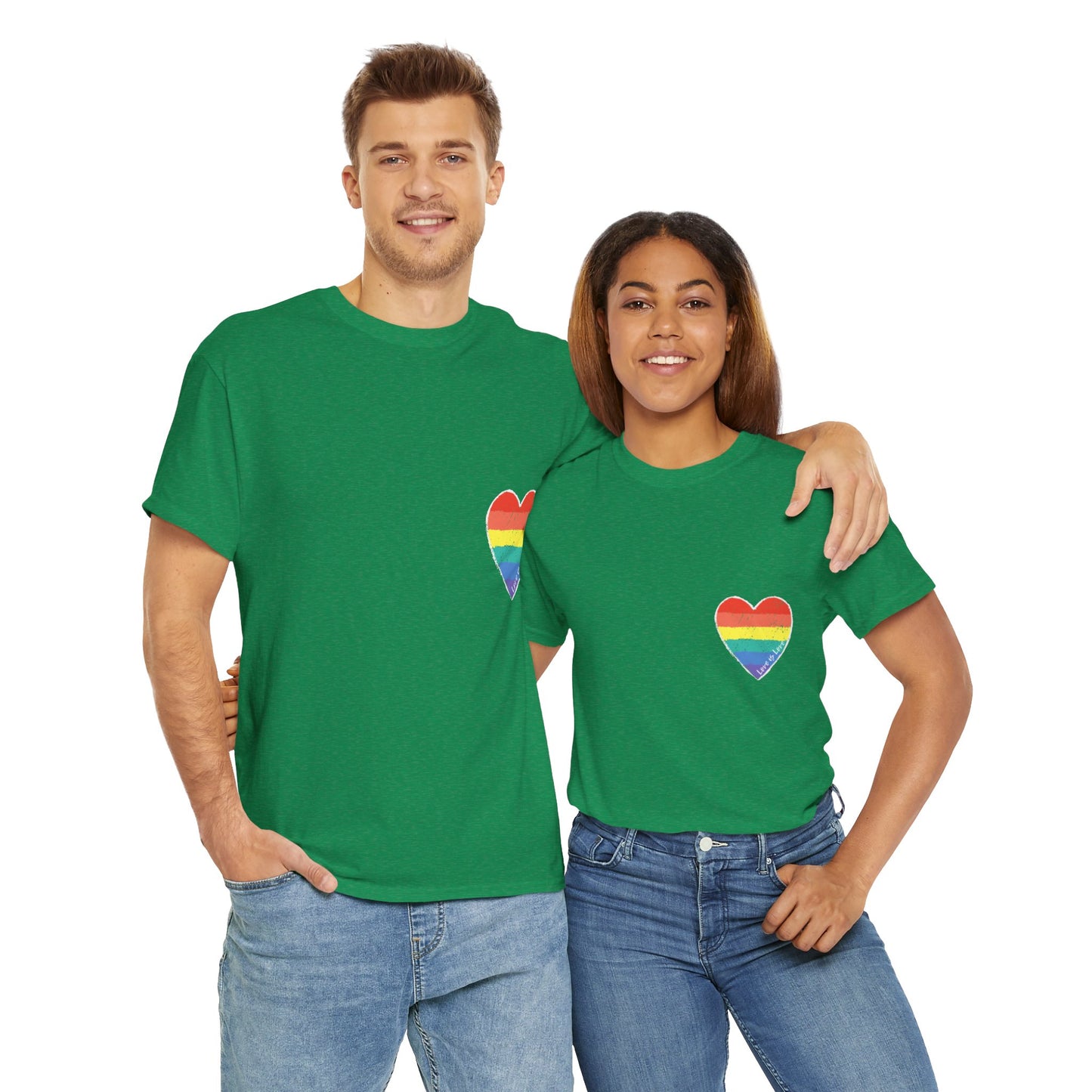 Unisex Heavy Cotton Tee - Love Is Love Rainbow Heart Mini