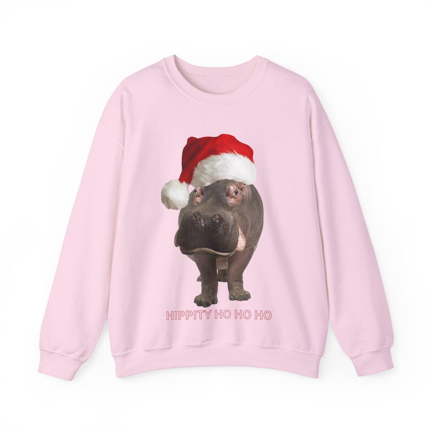 vibrant hippo themed christmas jumper for animal lovers and wildlife lovers. Hippity-ho ho ho