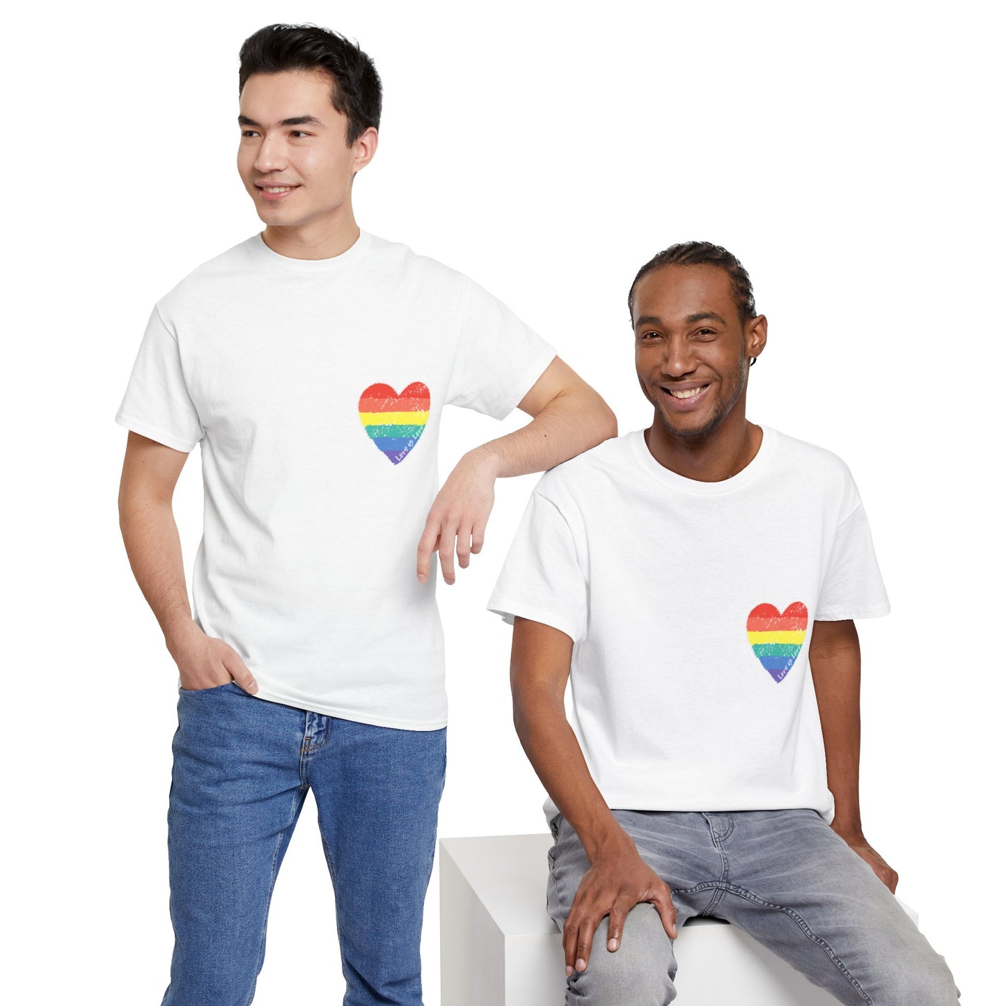 Unisex Heavy Cotton Tee - Love Is Love Rainbow Heart Mini