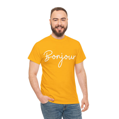 "Bonjour" & "Au Revoir" (French Greetings) Unisex Heavy Cotton Tee