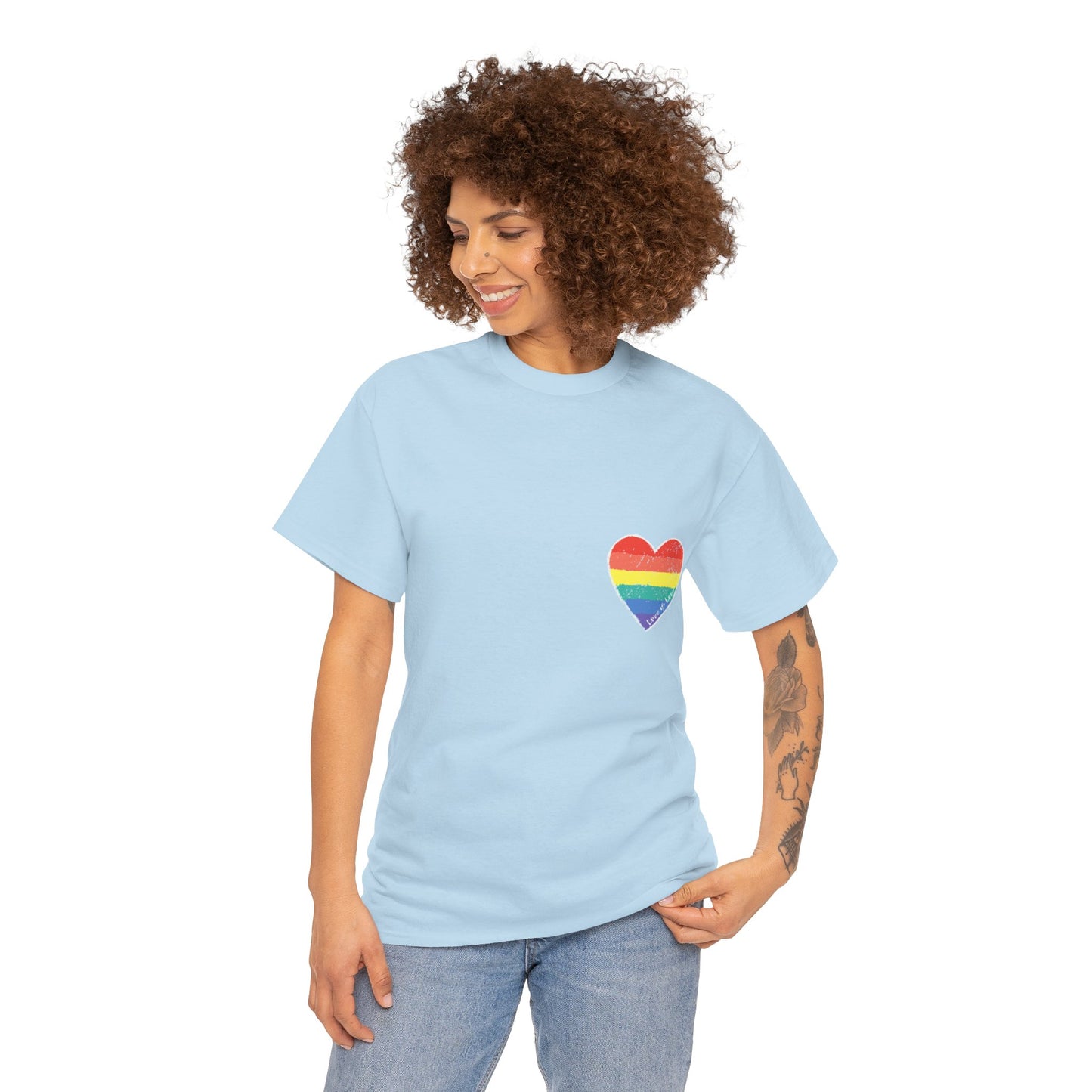 Unisex Heavy Cotton Tee - Love Is Love Rainbow Heart Mini