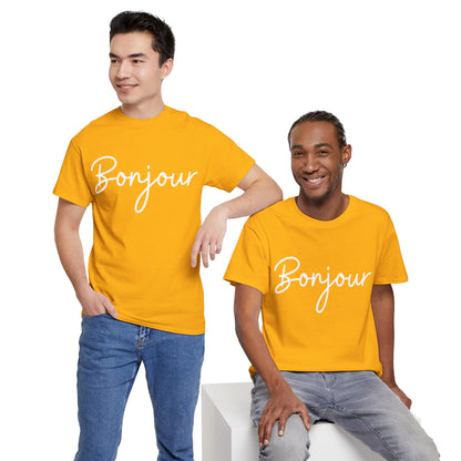 "Bonjour" & "Au Revoir" (French Greetings) Unisex Heavy Cotton Tee