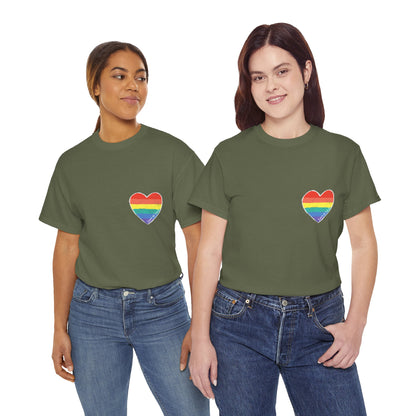 Unisex Heavy Cotton Tee - Love Is Love Rainbow Heart Mini