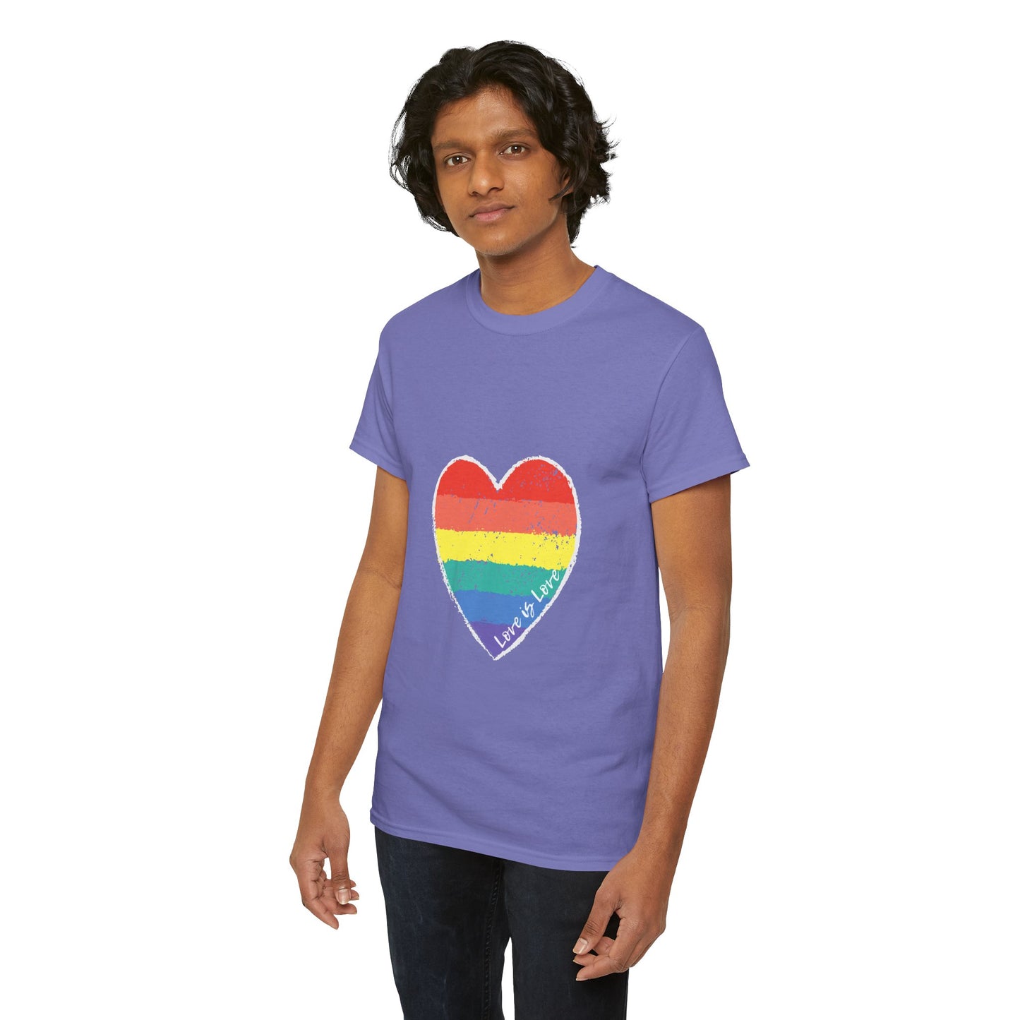 Unisex Heavy Cotton Tee - Love Is Love Rainbow Heart