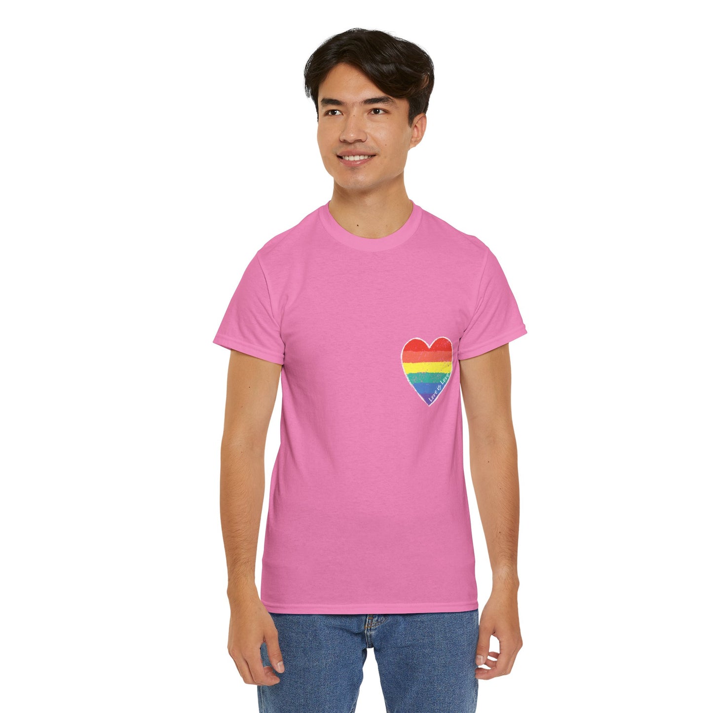 Unisex Heavy Cotton Tee - Love Is Love Rainbow Heart Mini