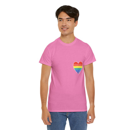 Unisex Heavy Cotton Tee - Love Is Love Rainbow Heart Mini