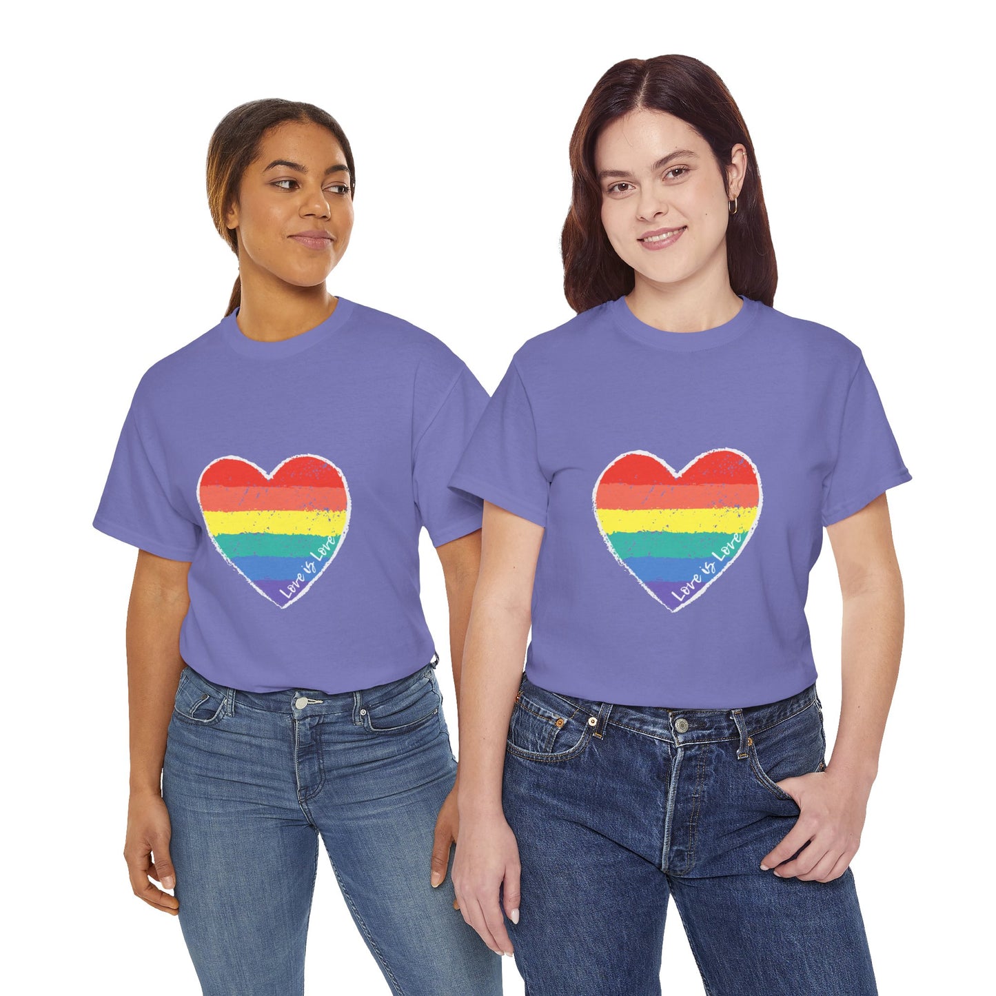 Unisex Heavy Cotton Tee - Love Is Love Rainbow Heart