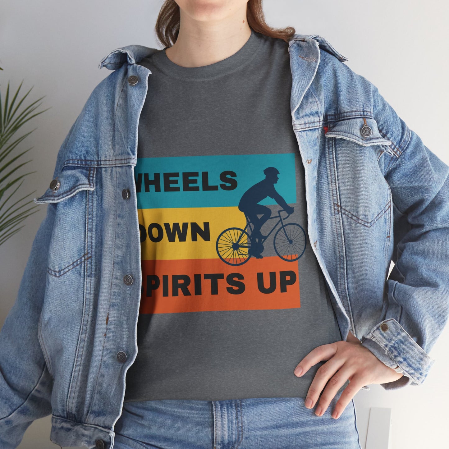 Unisex Heavy Cotton Tee - Wheels Down, Spirits Up