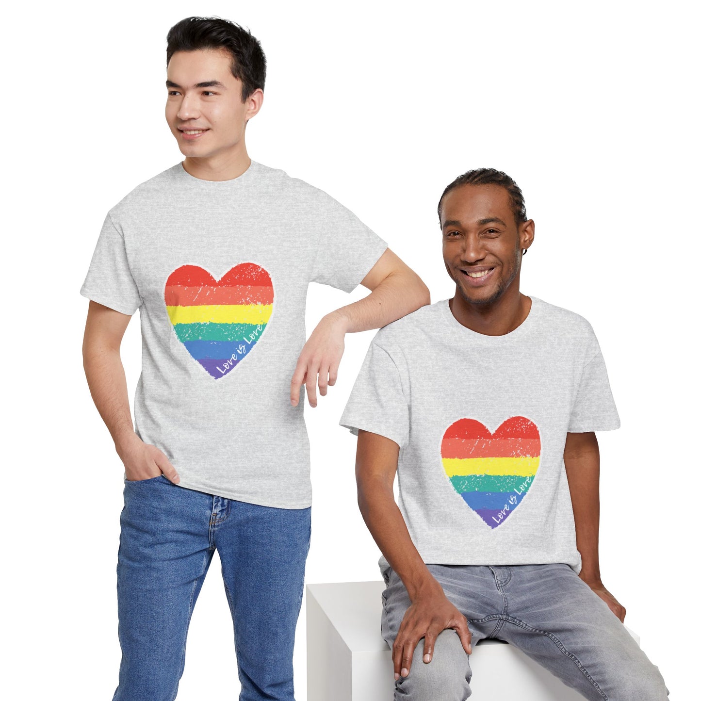 Unisex Heavy Cotton Tee - Love Is Love Rainbow Heart