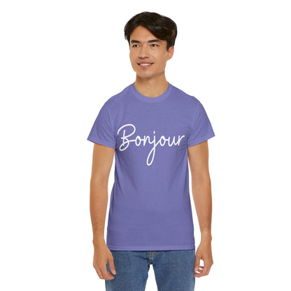 "Bonjour" & "Au Revoir" (French Greetings) Unisex Heavy Cotton Tee