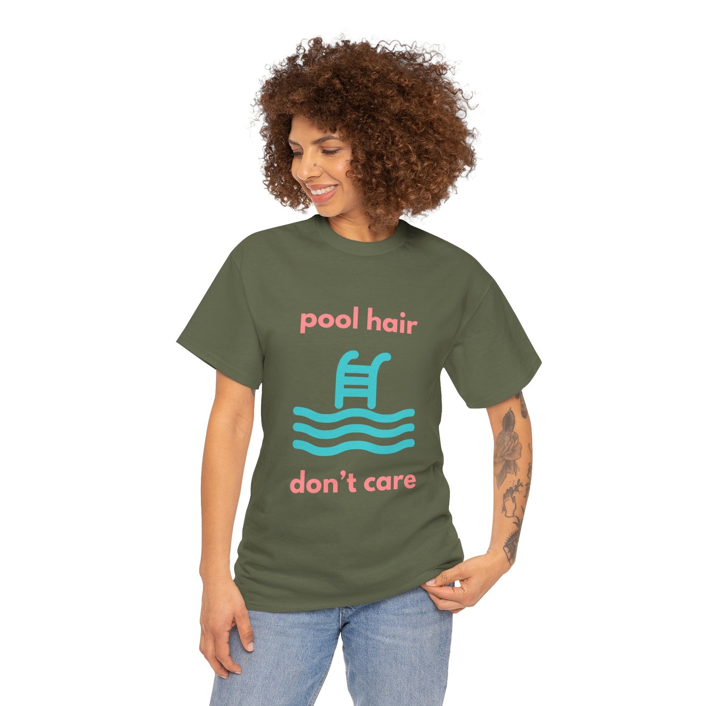 Unisex Heavy Cotton Tee - Pool Hair, Don't Care