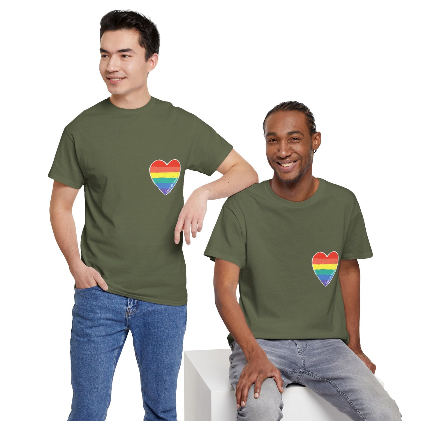 Unisex Heavy Cotton Tee - Love Is Love Rainbow Heart Mini